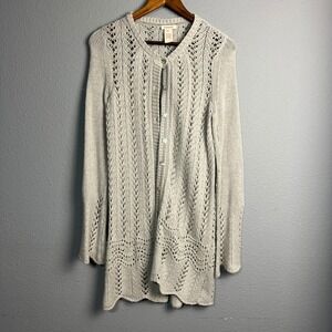Sundance Open Knit Duster Cardigan‎ Sweater XS Gray L/SL Cottagecore Button Down